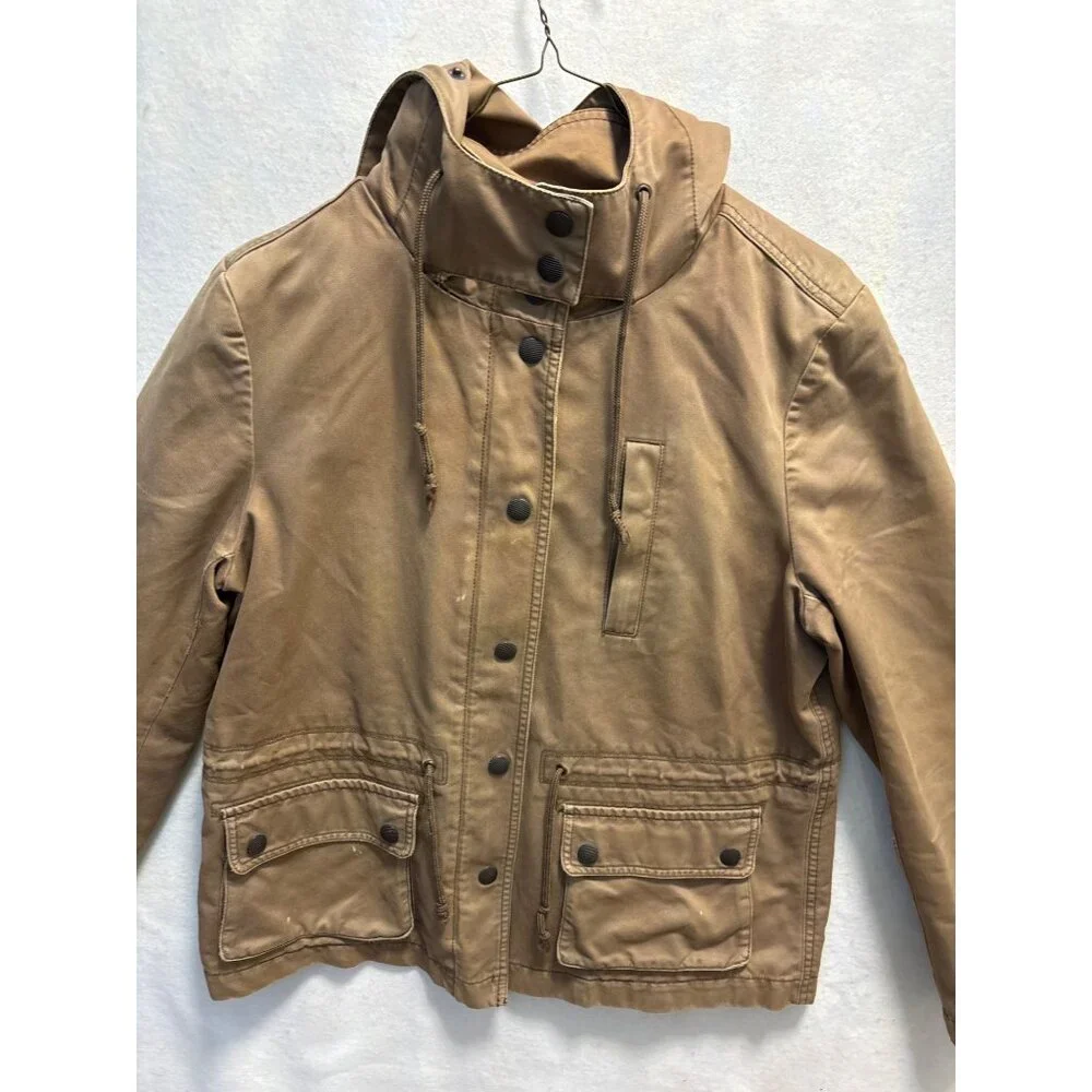 Loft Tan Hooded Jacket With Button Closure & Pockets Medium - Picture 2 of 11